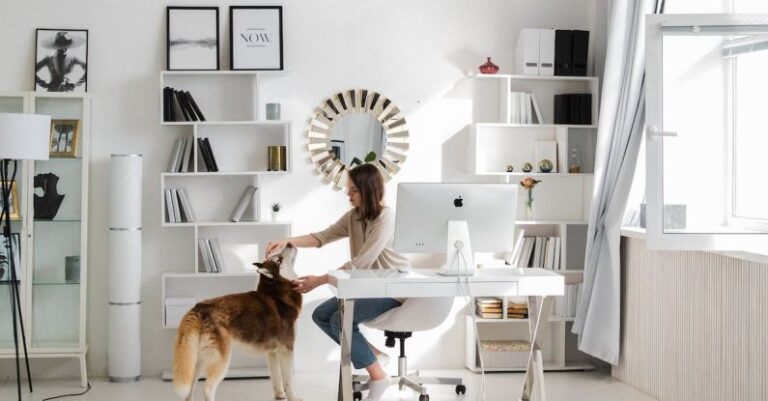 Remote Work - Woman Petting her Dog