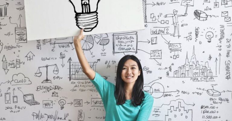 Tech Solutions - Woman Draw a Light bulb in White Board