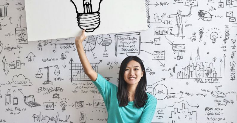 Tech Solutions - Woman Draw a Light bulb in White Board